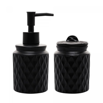 Conjunto 2 Peças para Banheiro de Cerâmica Wave Preto Coleção Banheiro- Conjunto 2 Peças para Banheiro de Cerâmica Wave Preto Design & Casa