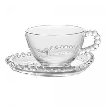 Conjunto 4 Xícaras de Chá de Cristal com Pires Coração Pearl 180ml - Wolff Design & Casa