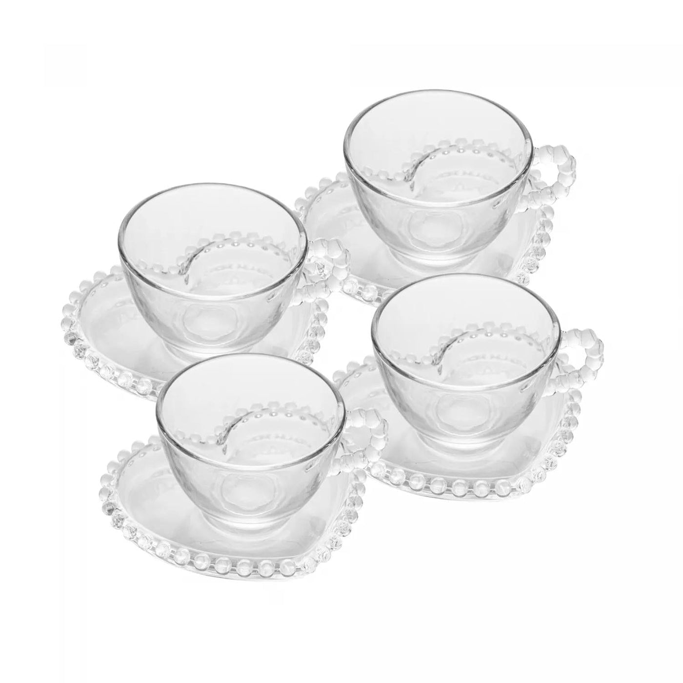 Conjunto 4 Xícaras de Chá de Cristal com Pires Coração Pearl 180ml - Wolff Design & Casa