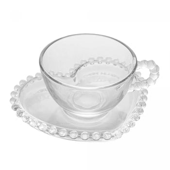 Conjunto 4 Xícaras de Chá de Cristal com Pires Coração Pearl 180ml - Wolff Design & Casa
