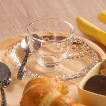 Conjunto 4 Xícaras de Chá de Cristal com Pires Coração Pearl 180ml - Wolff Design & Casa