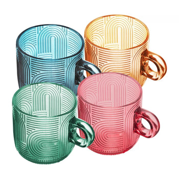 Conjunto 4 Xícaras de Vidro Colorido 220ml Coleção Mesa Posta- Conjunto 4 Xícaras de Vidro Colorido 220ml Design & Casa