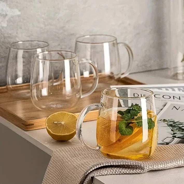 Conjunto 4 Xícaras De Vidro Transparente 400ml Conjunto 4 Xícaras De Vidro Transparente 400ml LightHousi