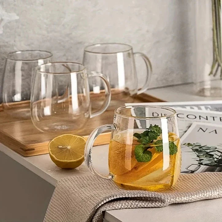 Conjunto 4 Xícaras De Vidro Transparente 400ml Conjunto 4 Xícaras De Vidro Transparente 400ml LightHousi