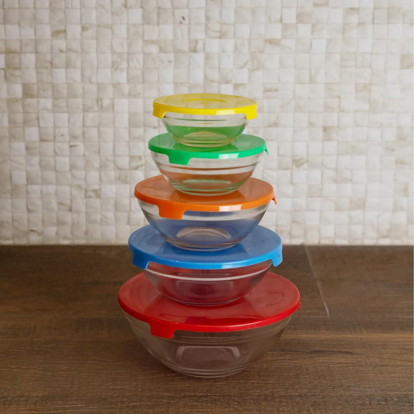 Conjunto 5 Tigelas de Vidro com Tampa Hermética Coleção Potes Herméticos- Conjunto 5 Tigelas de Vidro com Tampa Hermética Design & Casa