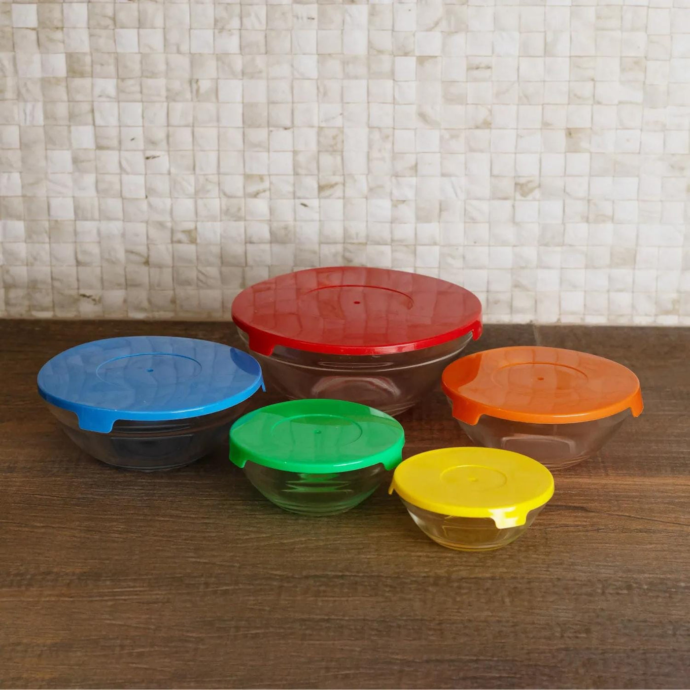 Conjunto 5 Tigelas de Vidro com Tampa Hermética Coleção Potes Herméticos- Conjunto 5 Tigelas de Vidro com Tampa Hermética Design & Casa