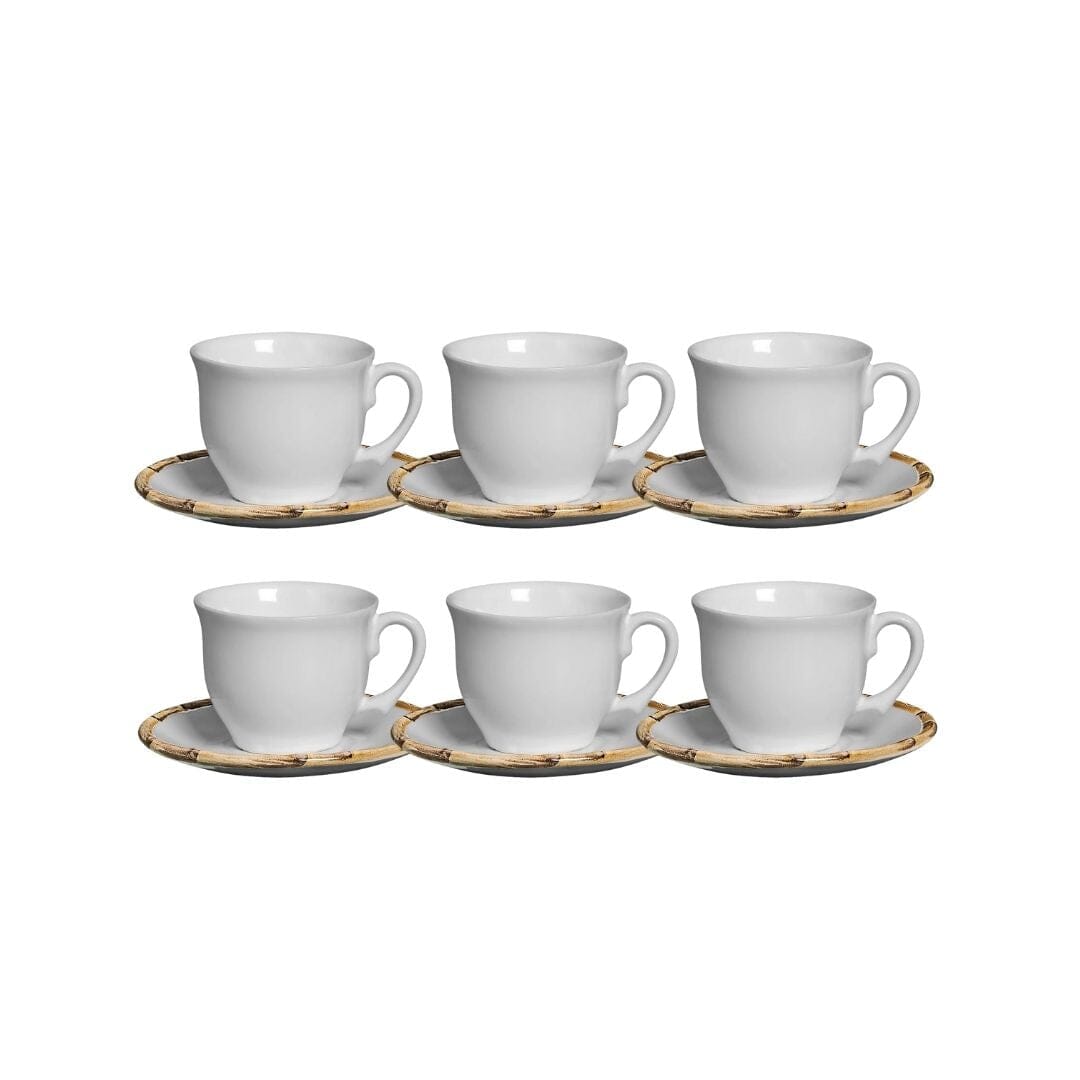 Conjunto 6pcs Xícara de Café C/Pires Cerâmica Bambu Coleção Mesa Posta- Conjunto 6pcs Xícara de Café C/Pires Cerâmica Bambu Design & Casa