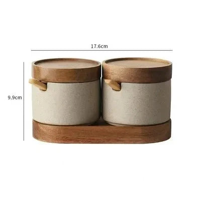 Conjunto De Potes E Porta Azeite De Cerâmica Conjunto De Potes E Porta Azeite De Cerâmica LightHousi 2 Potes + Suporte