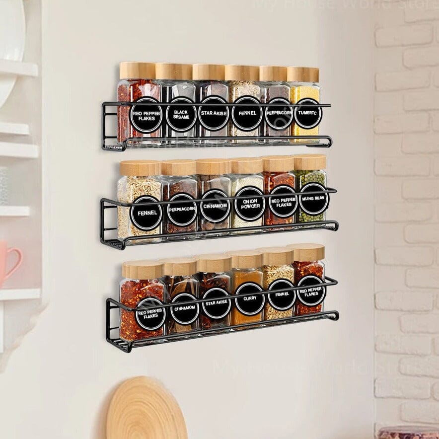 Conjunto De Potes Para Temperos De Vidro Com Tampa De Bambu Conjunto De Potes Para Temperos De Vidro Com Tampa De Bambu LightHousi