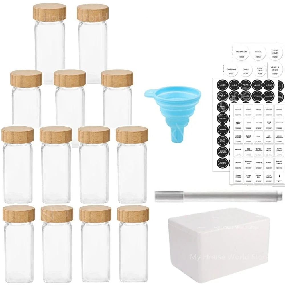 Conjunto De Potes Para Temperos De Vidro Com Tampa De Bambu Conjunto De Potes Para Temperos De Vidro Com Tampa De Bambu LightHousi