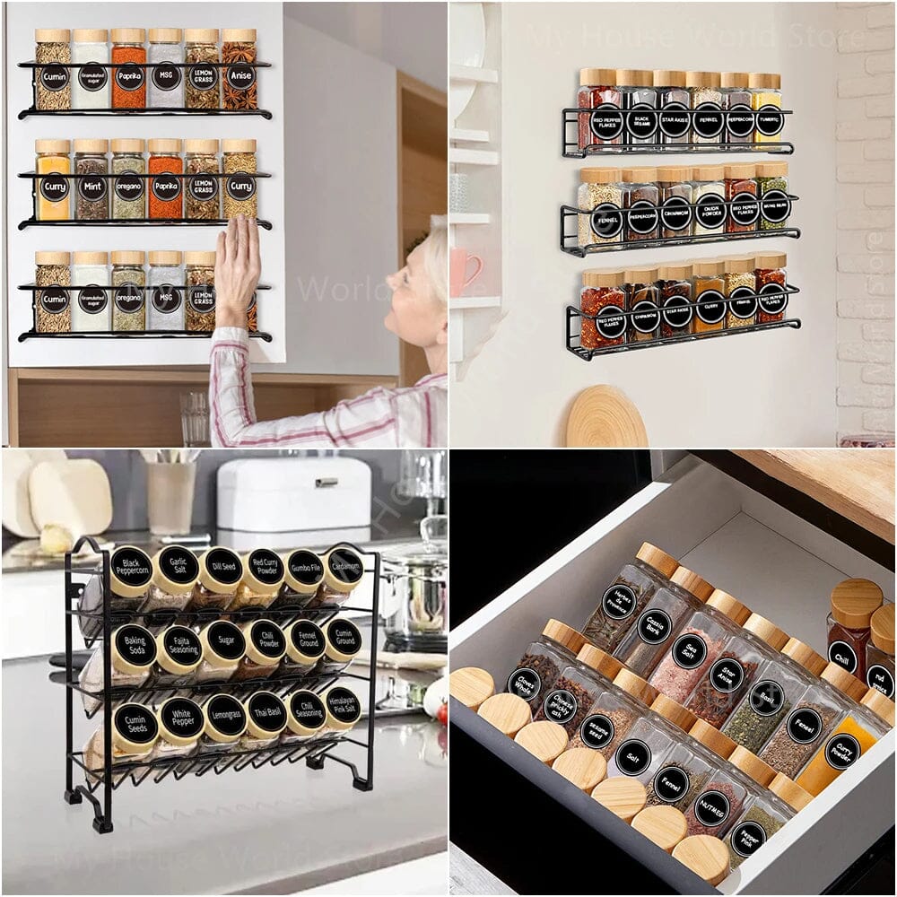 Conjunto De Potes Para Temperos De Vidro Com Tampa De Bambu Conjunto De Potes Para Temperos De Vidro Com Tampa De Bambu LightHousi