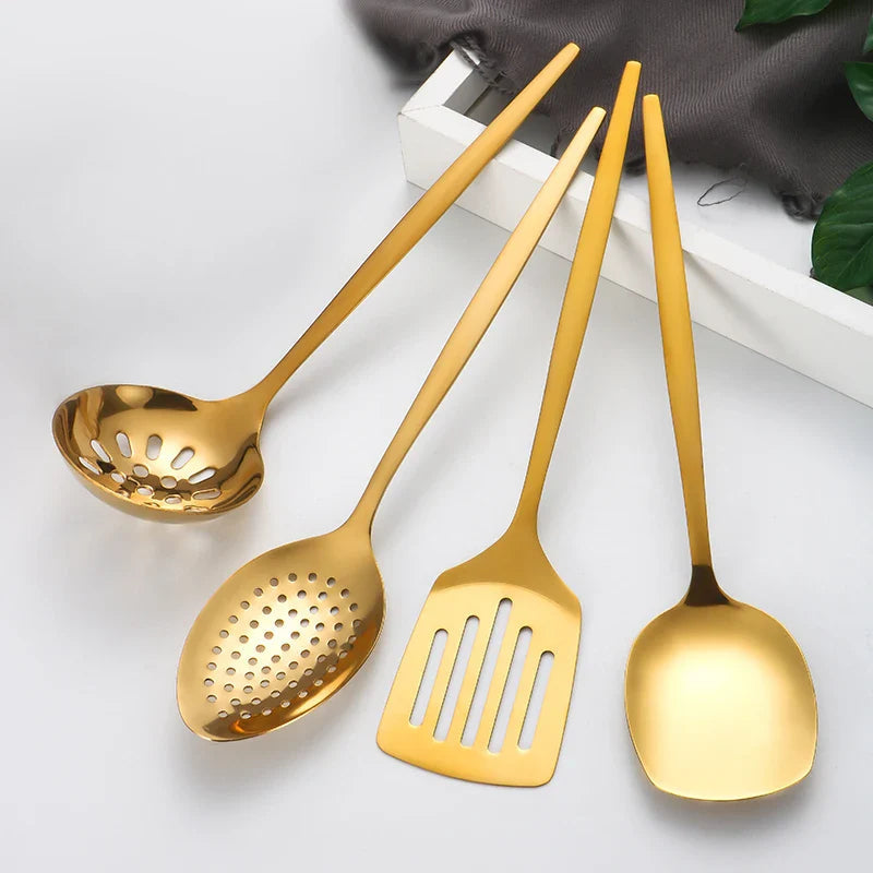 Conjunto De Utensílios De Cozinha De Inox Conjunto De Utensílios De Cozinha De Inox Dourado LightHousi