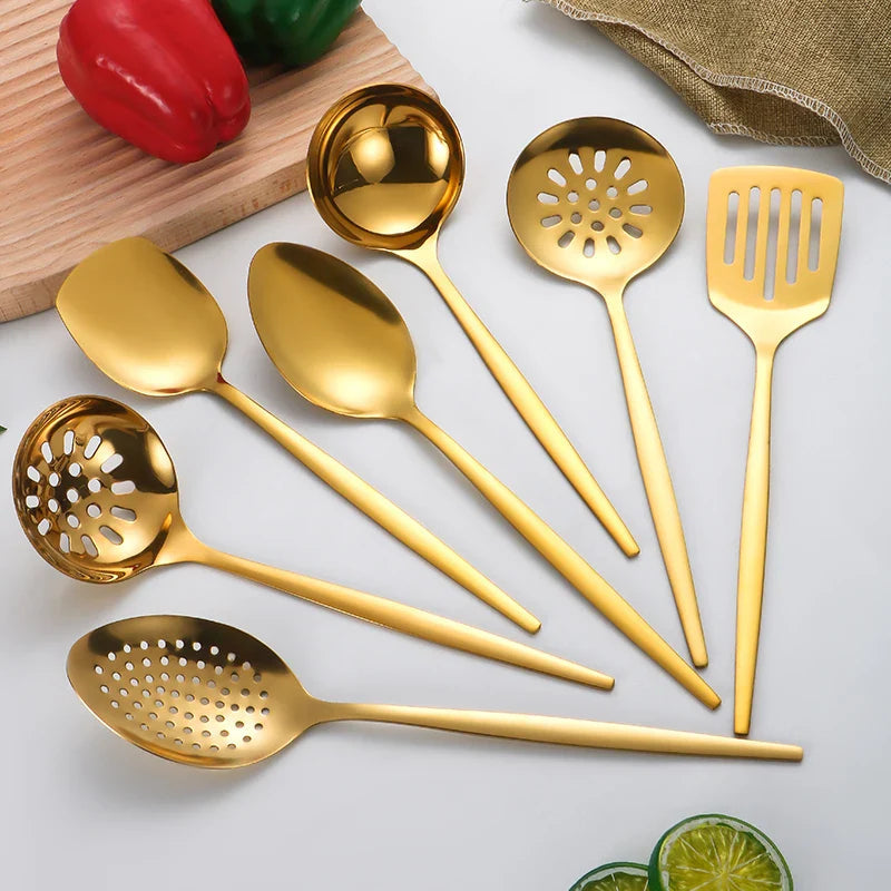 Conjunto De Utensílios De Cozinha De Inox Conjunto De Utensílios De Cozinha De Inox Dourado LightHousi