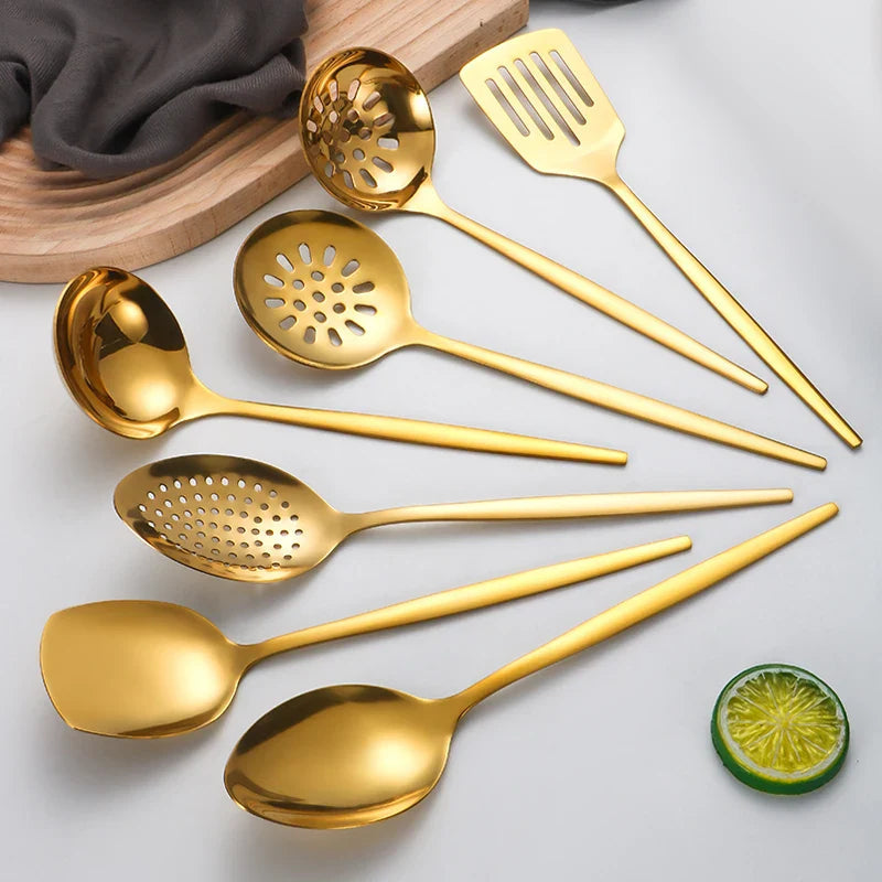 Conjunto De Utensílios De Cozinha De Inox Conjunto De Utensílios De Cozinha De Inox Dourado LightHousi Dourado