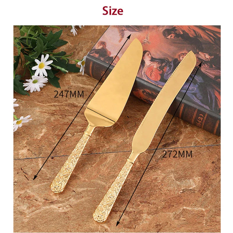 Conjunto Espátula e Cortador De Bolo de Metal Dourado Conjunto Espatula e Cortador De Bolo de Metal Dourado LightHousi