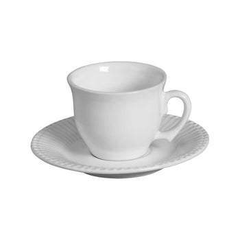 Conjunto Xícara de Chá C/ Pires Frisado Branco 6pcs Coleção Xícaras- Conjunto Xícara de Chá C/ Pires Frisado Branco 6pcs Design & Casa