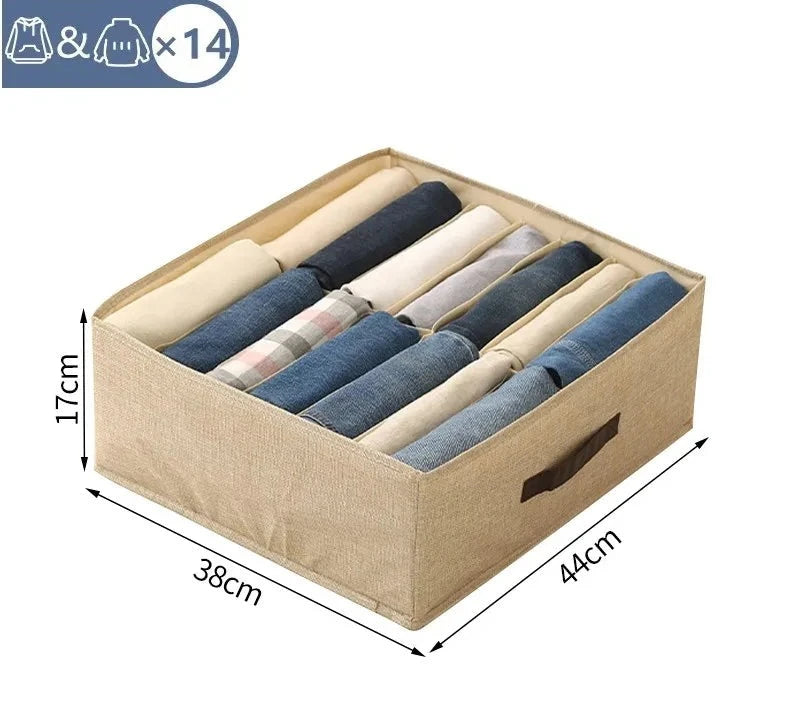 Double Row Clothes Storage Box Closet Organizer For Underwear Shirts Pants Organizer Drawer Storage Box Cabinet Drawer Organizer Design & Casa beige 14 grids