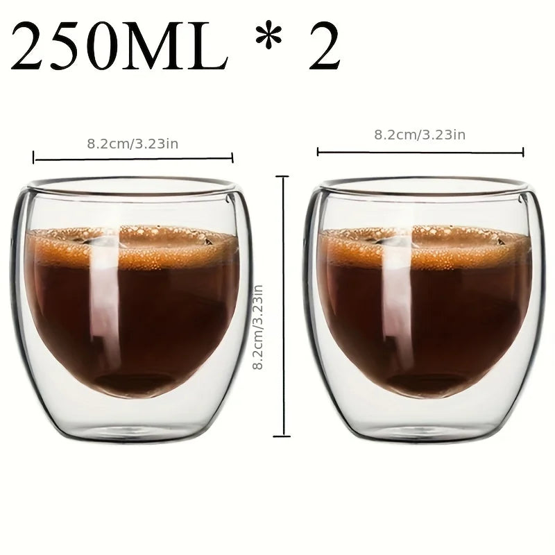 Double Wall Glass Cup Heat Insulation Transparent Handmade Tea Drink Cups MINI Whisky glasses Espresso Coffee Mug Design & Casa 2 pcs 250ml 80-450ml