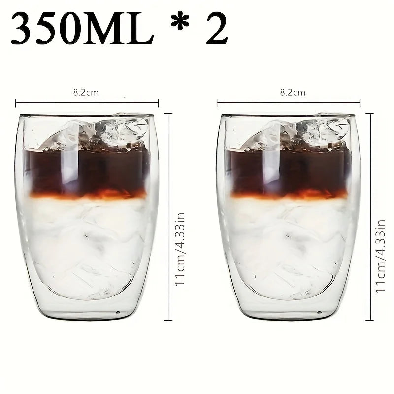 Double Wall Glass Cup Heat Insulation Transparent Handmade Tea Drink Cups MINI Whisky glasses Espresso Coffee Mug Design & Casa 2 pcs 350ml 80-450ml