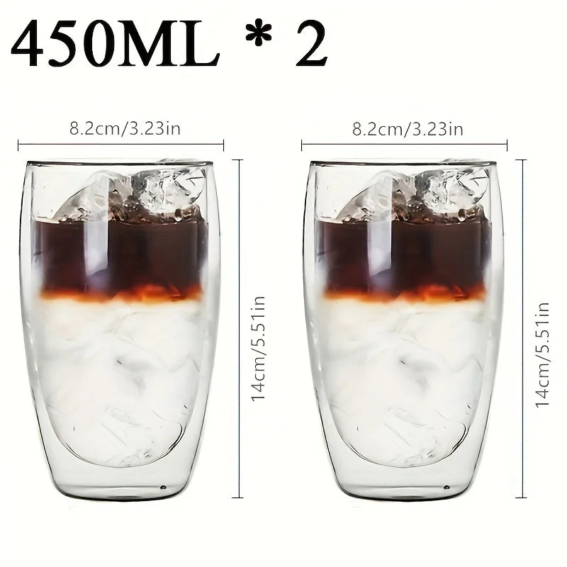Double Wall Glass Cup Heat Insulation Transparent Handmade Tea Drink Cups MINI Whisky glasses Espresso Coffee Mug Design & Casa 2 pcs 450ml 80-450ml