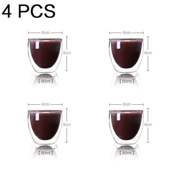 Double Wall Glass Cup Heat Insulation Transparent Handmade Tea Drink Cups MINI Whisky glasses Espresso Coffee Mug Design & Casa 4 pcs 80ml 80-450ml
