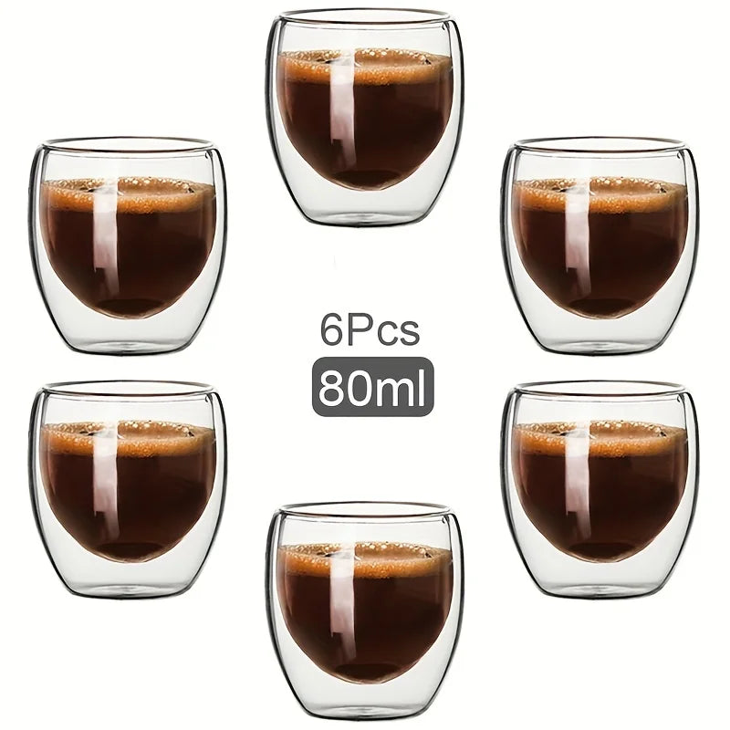 Double Wall Glass Cup Heat Insulation Transparent Handmade Tea Drink Cups MINI Whisky glasses Espresso Coffee Mug Design & Casa 6 pcs 80ml 80-450ml