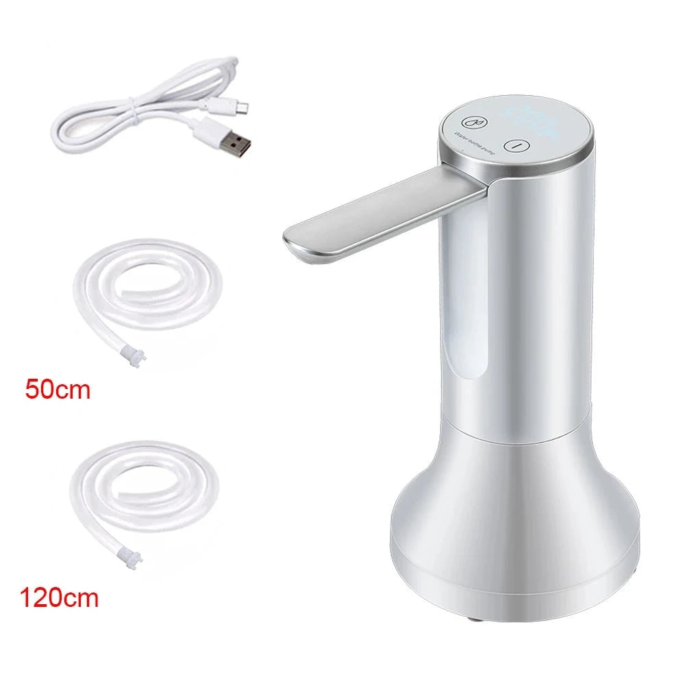 Electric Water Gallon Bottle Pump Automatic Water Dispenser Pump 19 Liters Foldable Desktop Water Bottle Pump H3 Rechargeable Design & Casa White Add Base