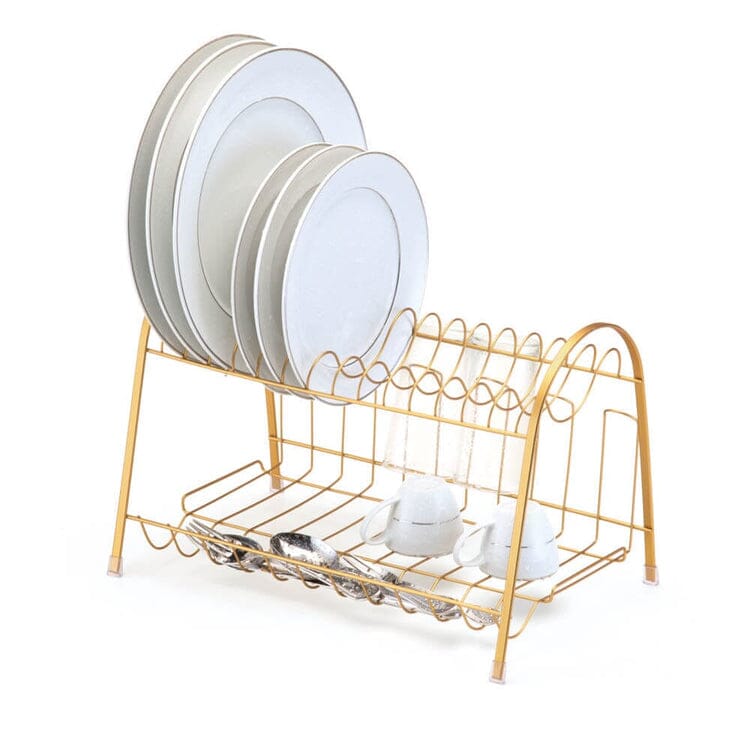 Escorredor de Louça Duplo Cromado Suporte para 14 Pratos, Copos e Talheres Escorredor de Louças Duplo Cromado Design & Casa Dourado