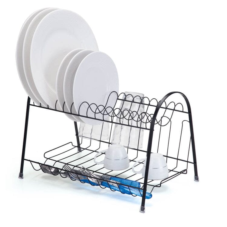 Escorredor de Louça Duplo Cromado Suporte para 14 Pratos, Copos e Talheres Escorredor de Louças Duplo Cromado Design & Casa Preto