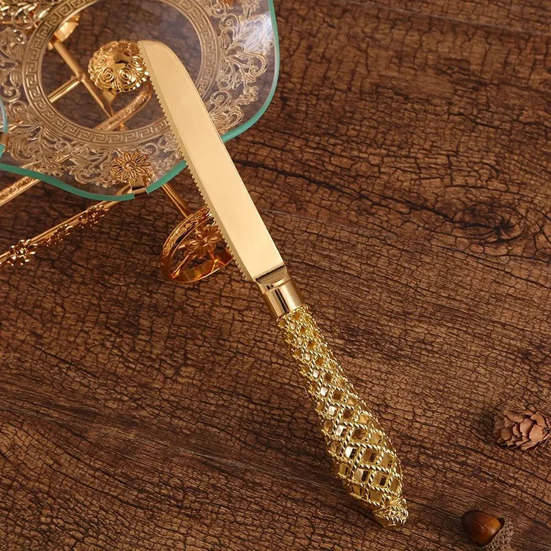 Espátula e Cortador De Bolo 28cm Prata e Dourado Espátula e Cortador De Bolo 28cm Prata E Dourado LightHousi