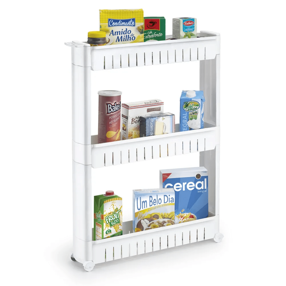 Estante Multiuso com Rodízios 3 Andares Coleção Cozinha- Estante Multiuso com Rodízios 3 Andares Design & Casa