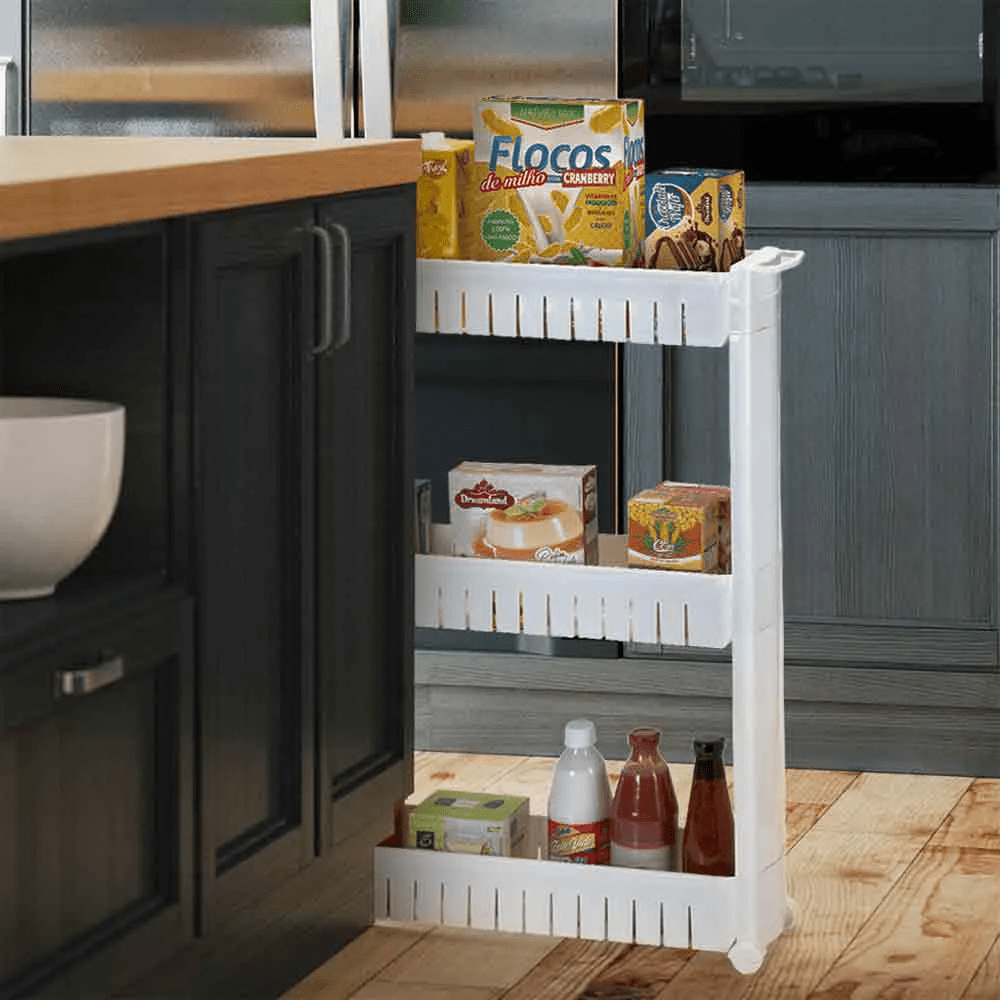 Estante Multiuso com Rodízios 3 Andares Coleção Cozinha- Estante Multiuso com Rodízios 3 Andares Design & Casa