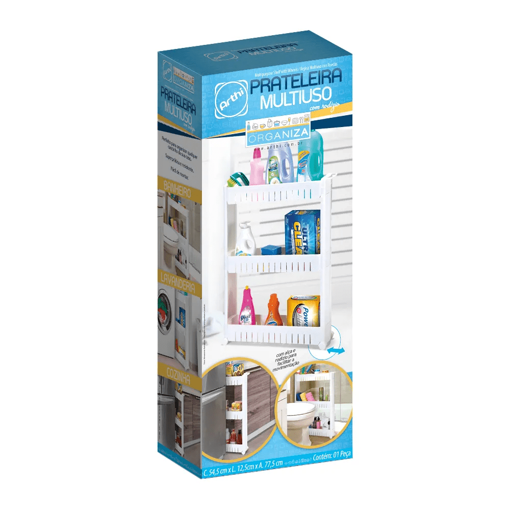 Estante Multiuso com Rodízios 3 Andares Coleção Cozinha- Estante Multiuso com Rodízios 3 Andares Design & Casa