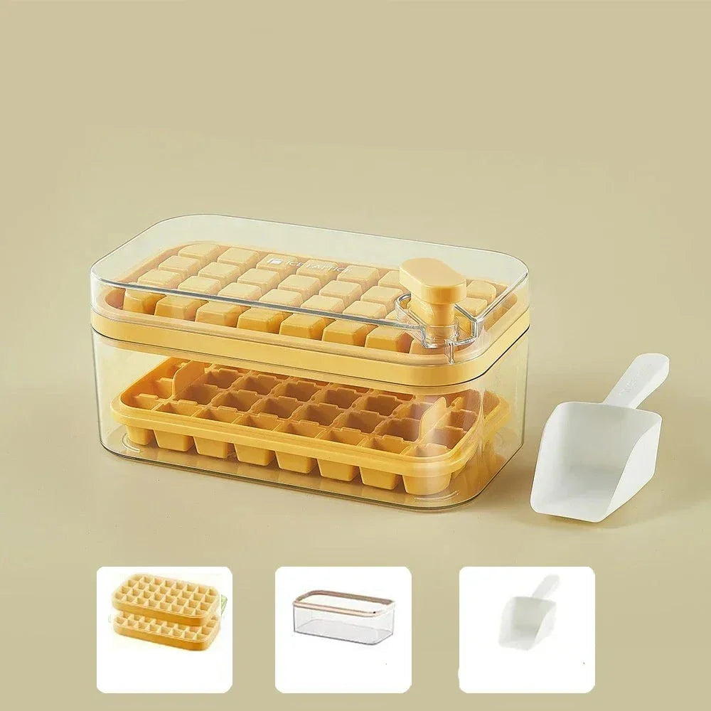 Forma de Gelo Com Botão Desmoldar e Pegador Forma de Gelo Com Botão Desmoldar e Pegador LightHousi Amarelo com 2 bandejas