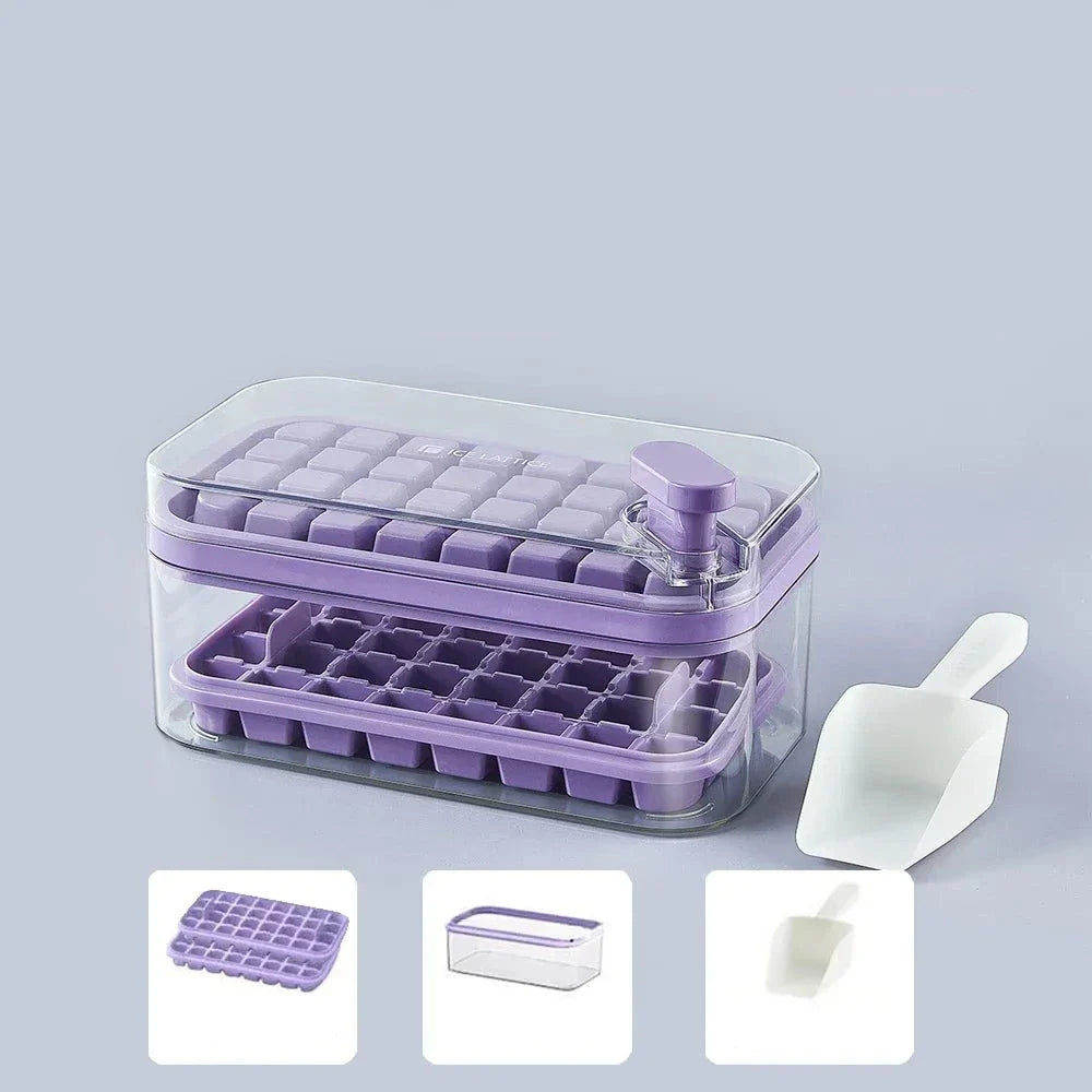 Forma de Gelo Com Botão Desmoldar e Pegador Forma de Gelo Com Botão Desmoldar e Pegador LightHousi Roxo com 2 bandejas