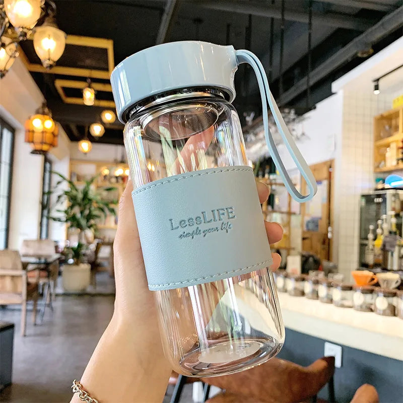 Garrafa De Água De Vidro Com Infusor De Chá 480ml Garrafa De Água De Vidro Com Infusor De Chá 480ml LightHousi Azul 480ml