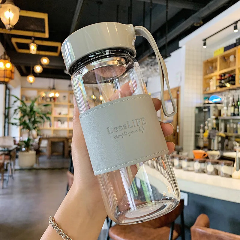 Garrafa De Água De Vidro Com Infusor De Chá 480ml Garrafa De Água De Vidro Com Infusor De Chá 480ml LightHousi Cinza 480ml