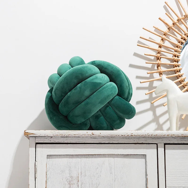 Inyahome Soft Knot Ball Pillows Round Throw Pillow Cushion Kids Home Decoration Plush Pillow Throw Knotted Pillow Handmade Design & Casa Knot dark green 28cm