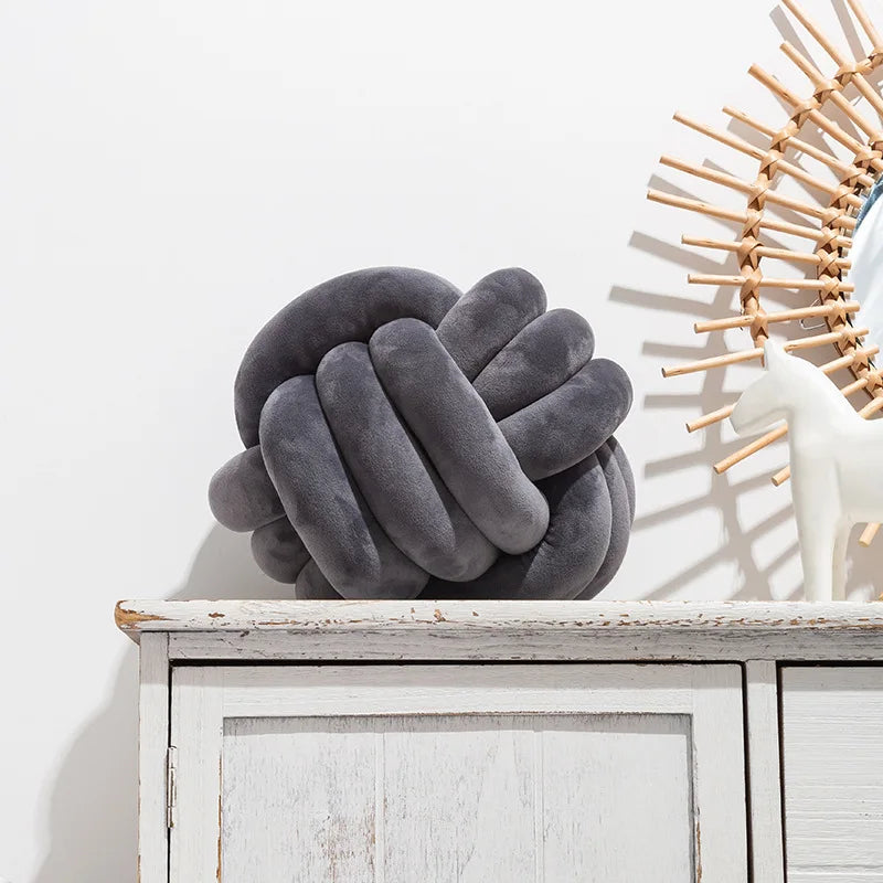 Inyahome Soft Knot Ball Pillows Round Throw Pillow Cushion Kids Home Decoration Plush Pillow Throw Knotted Pillow Handmade Design & Casa Knot dark grey 28cm