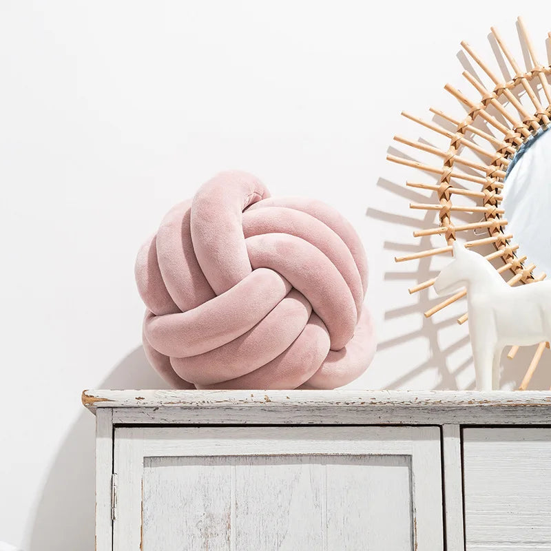 Inyahome Soft Knot Ball Pillows Round Throw Pillow Cushion Kids Home Decoration Plush Pillow Throw Knotted Pillow Handmade Design & Casa Knot leather pink 28cm