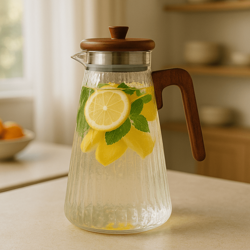 Jarra de Vidro Borossilicato com Tampa e Cabo em Bambu 1,5L - Wolff Coleção Mesa Posta> Jarras- Jarra de Vidro Borossilicato com Tampa e Cabo em Bambu 1,5L - Wolff Design & Casa