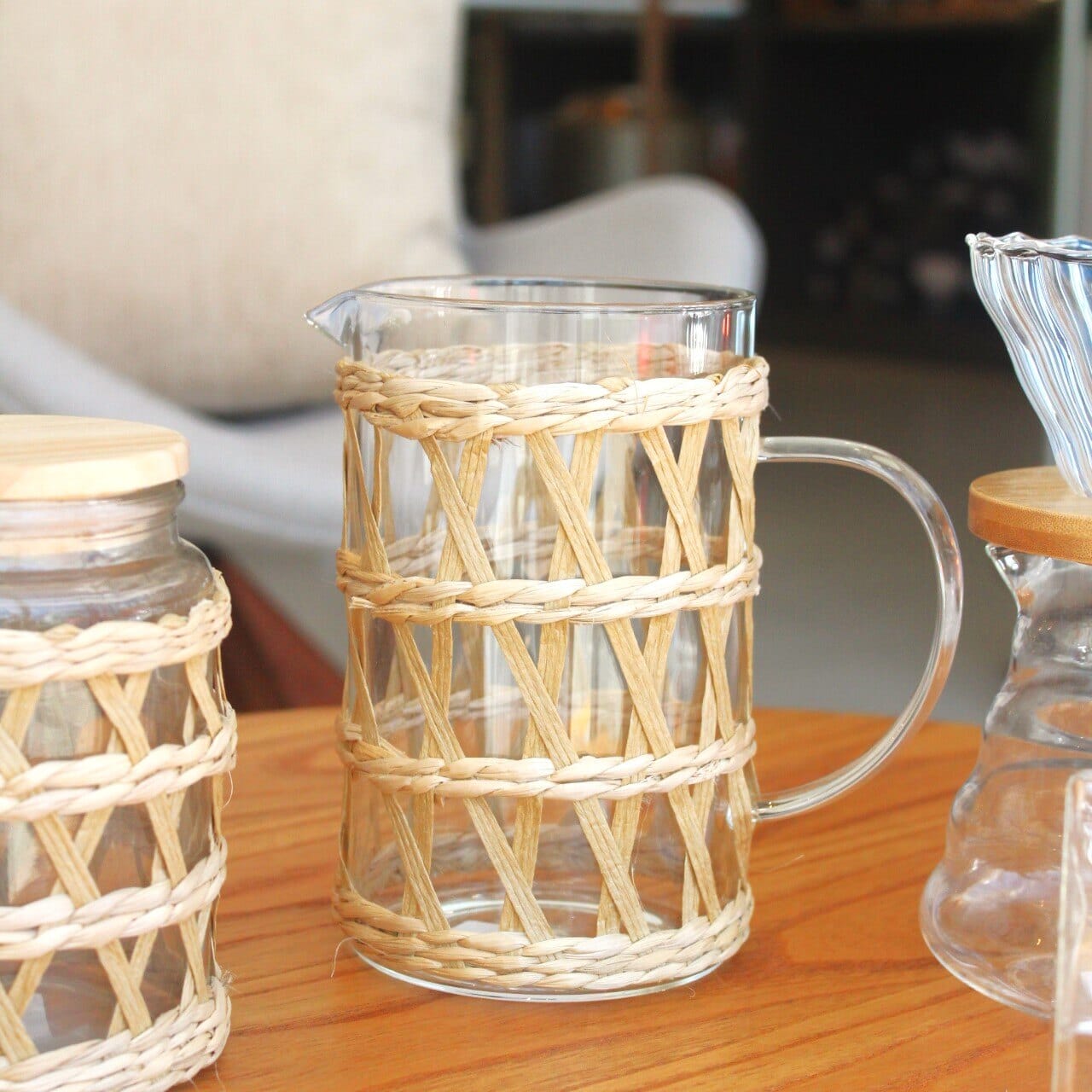 Jarra de Vidro e Fibra Natural 1 L - Wolff Coleção Mesa Posta>Jarras- Jarra de Vidro e Fibra Natural 1 L - Wolff Design & Casa