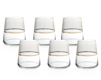 Jogo com 6 Copos de Vidro 380ml Filete a Ouro Coleção Mesa Posta> Copos e Taças- Copo de Vidro 380ml com Filete Dourado Design & Casa