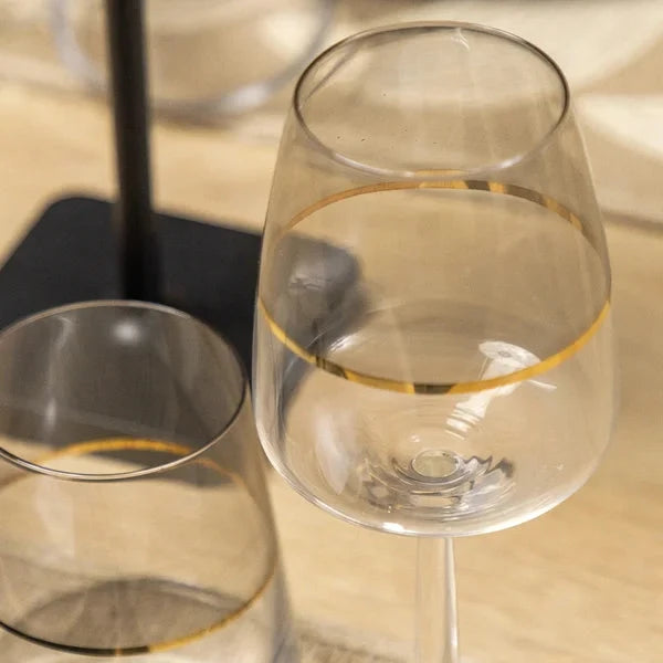 Jogo com 6 Taças Premium Duo Filetada a Ouro 430ml Coleção Mesa Posta> Taças- Taça Elegante em Vidro Filete de Ouro 430ml Design & Casa