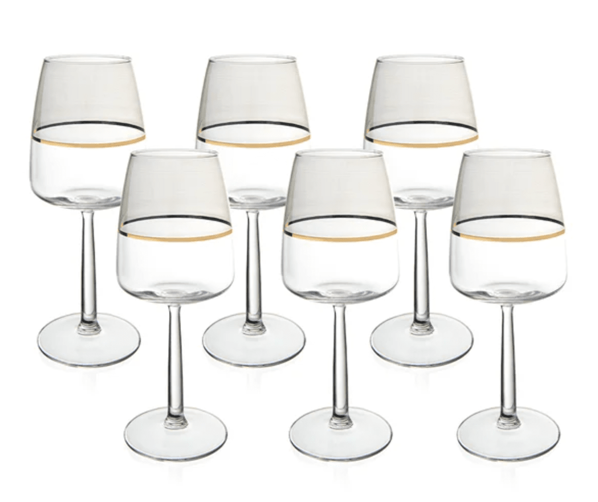 Jogo com 6 Taças Premium Duo Filetada a Ouro 430ml Coleção Mesa Posta> Taças- Taça Elegante em Vidro Filete de Ouro 430ml Design & Casa