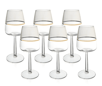 Jogo com 6 Taças Premium Duo Filetada a Ouro 430ml Coleção Mesa Posta> Taças- Taça Elegante em Vidro Filete de Ouro 430ml Design & Casa