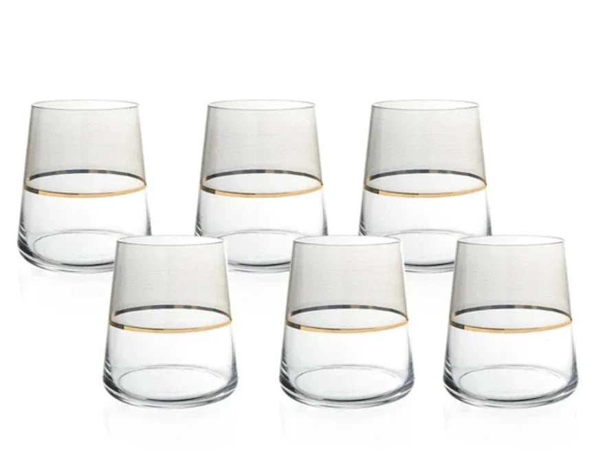 Jogo com 6 Taças Premium Duo Filetada a Ouro 430ml Coleção Mesa Posta> Taças- Taça Elegante em Vidro Filete de Ouro 430ml Design & Casa Copo