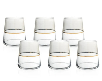 Jogo com 6 Taças Premium Duo Filetada a Ouro 430ml Coleção Mesa Posta> Taças- Taça Elegante em Vidro Filete de Ouro 430ml Design & Casa Copo