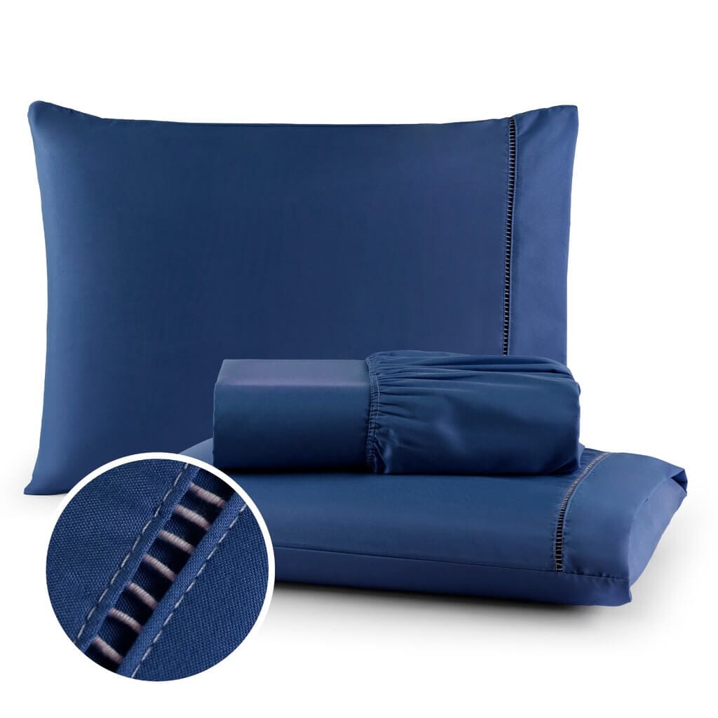 Jogo de Lençol 03 Peças 400 Fios Micropercal Ponto Palito Jogo de Lençol 03 Peças 400 Fios Micropercal Ponto Palito Design & Casa Azul Solteiro