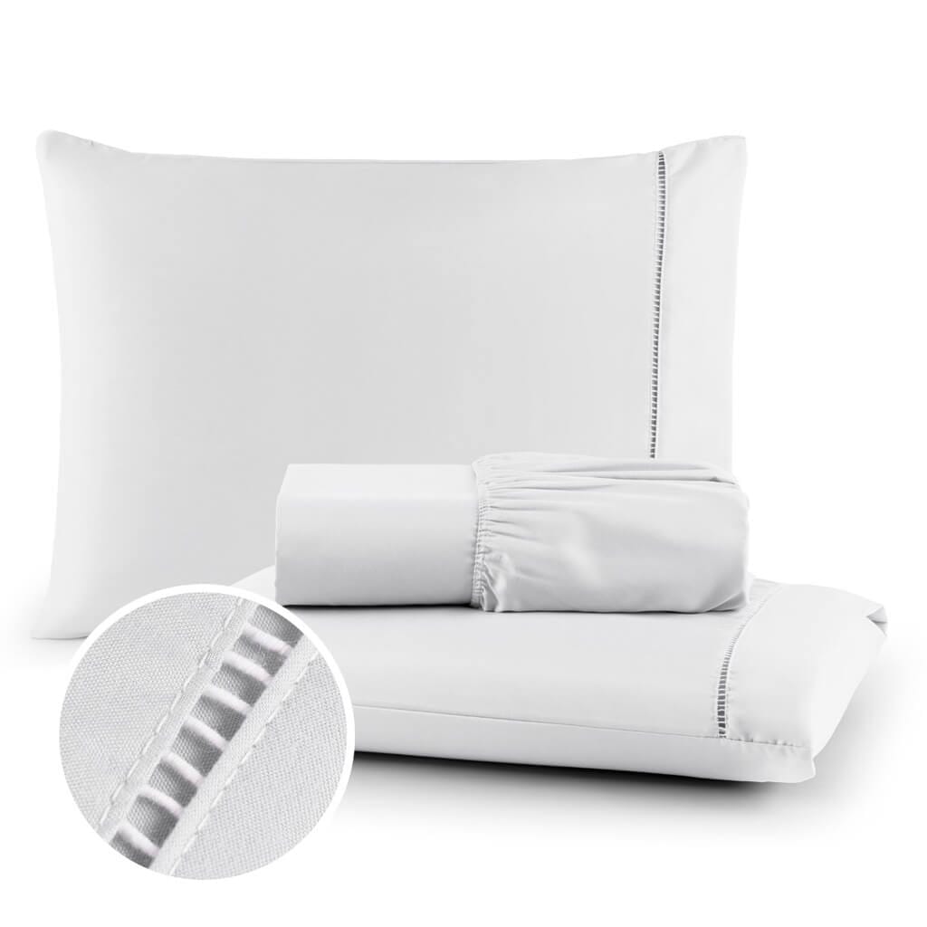 Jogo de Lençol 03 Peças 400 Fios Micropercal Ponto Palito Jogo de Lençol 03 Peças 400 Fios Micropercal Ponto Palito Design & Casa Branco Solteiro